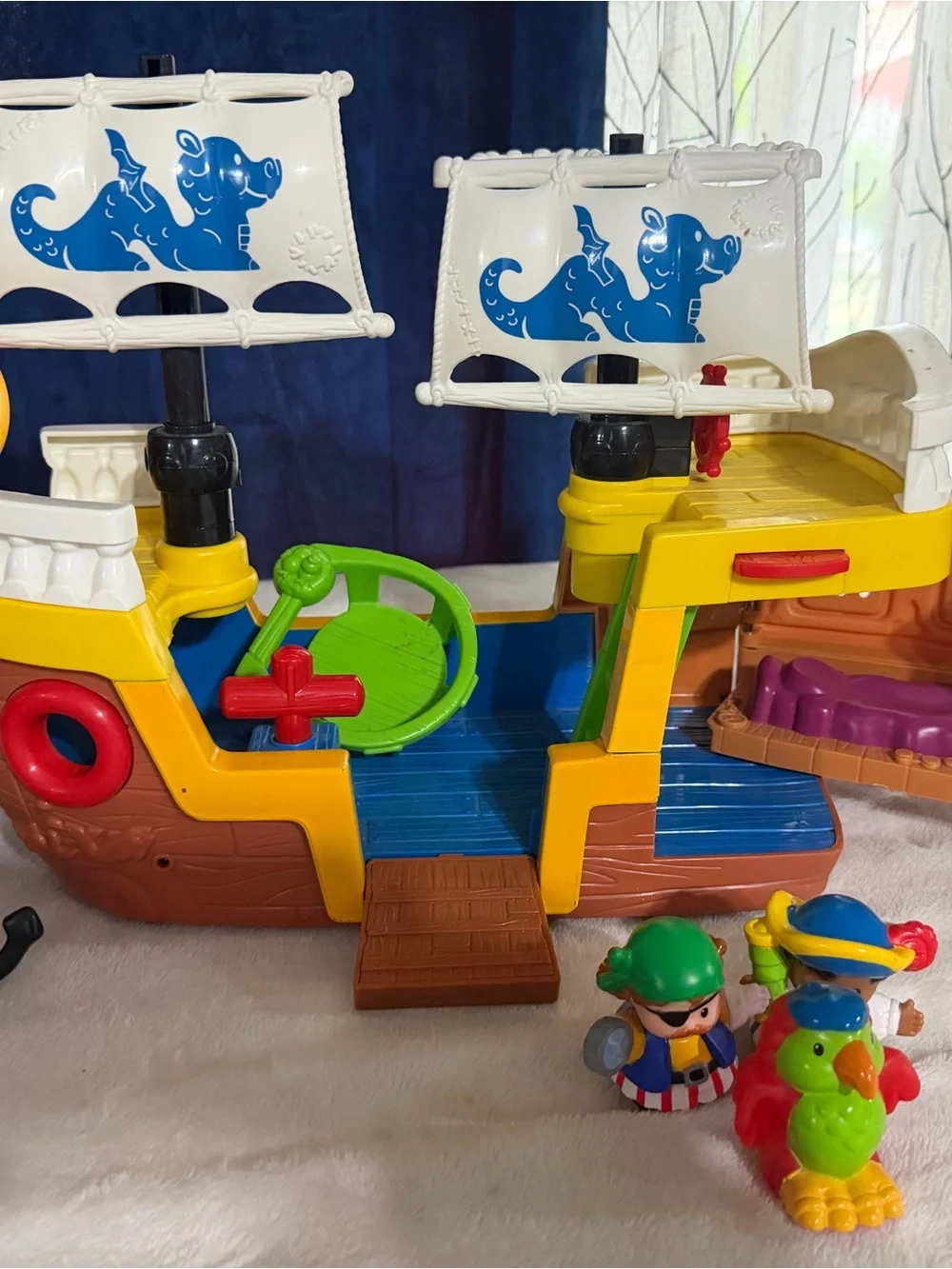 Kids Pirate Ship Playset with Yellow Hull and White Sails
